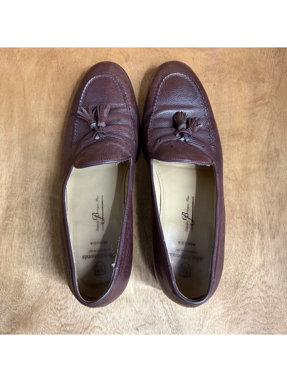 Allen Edmonds Perugia Tassel Loafers Mens 11 D Burgundy Pebbled Leather Shoes - Picture 11 of 11